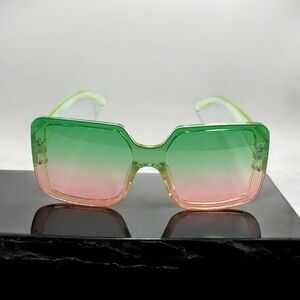 Square shaped Green and pink clear lens Sunglasses Shades.